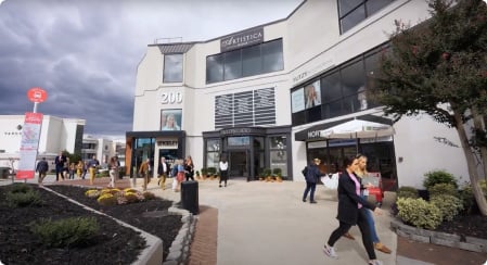 people walking outside building